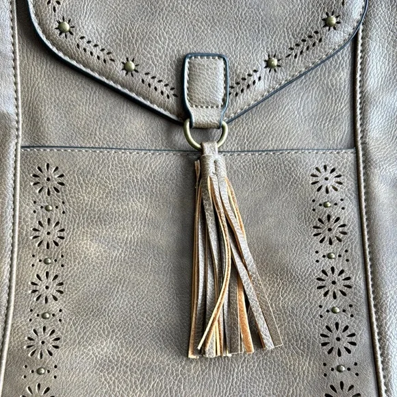Elegant Tan Backpack with Tassel Detail - Picture 6 of 6